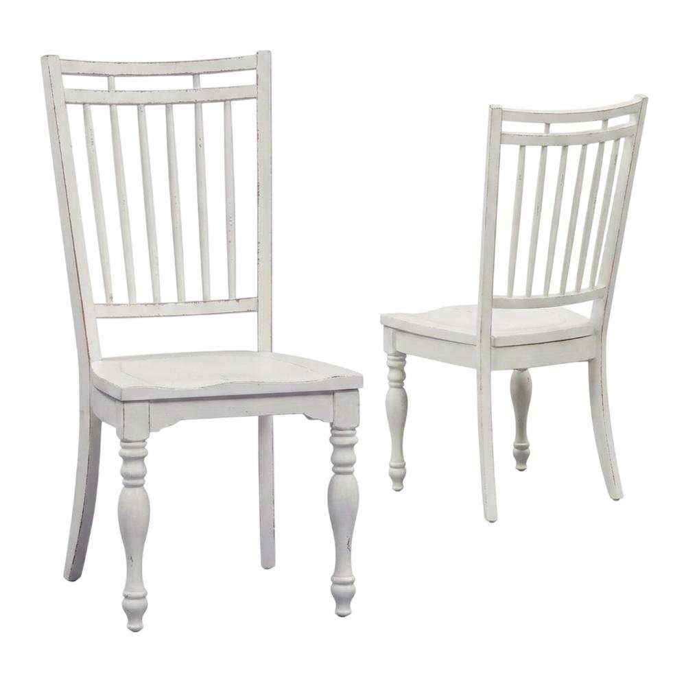 Solid Wood Spindle Back Farmhouse Dining Chairs for Kitchen, White, Set of 2