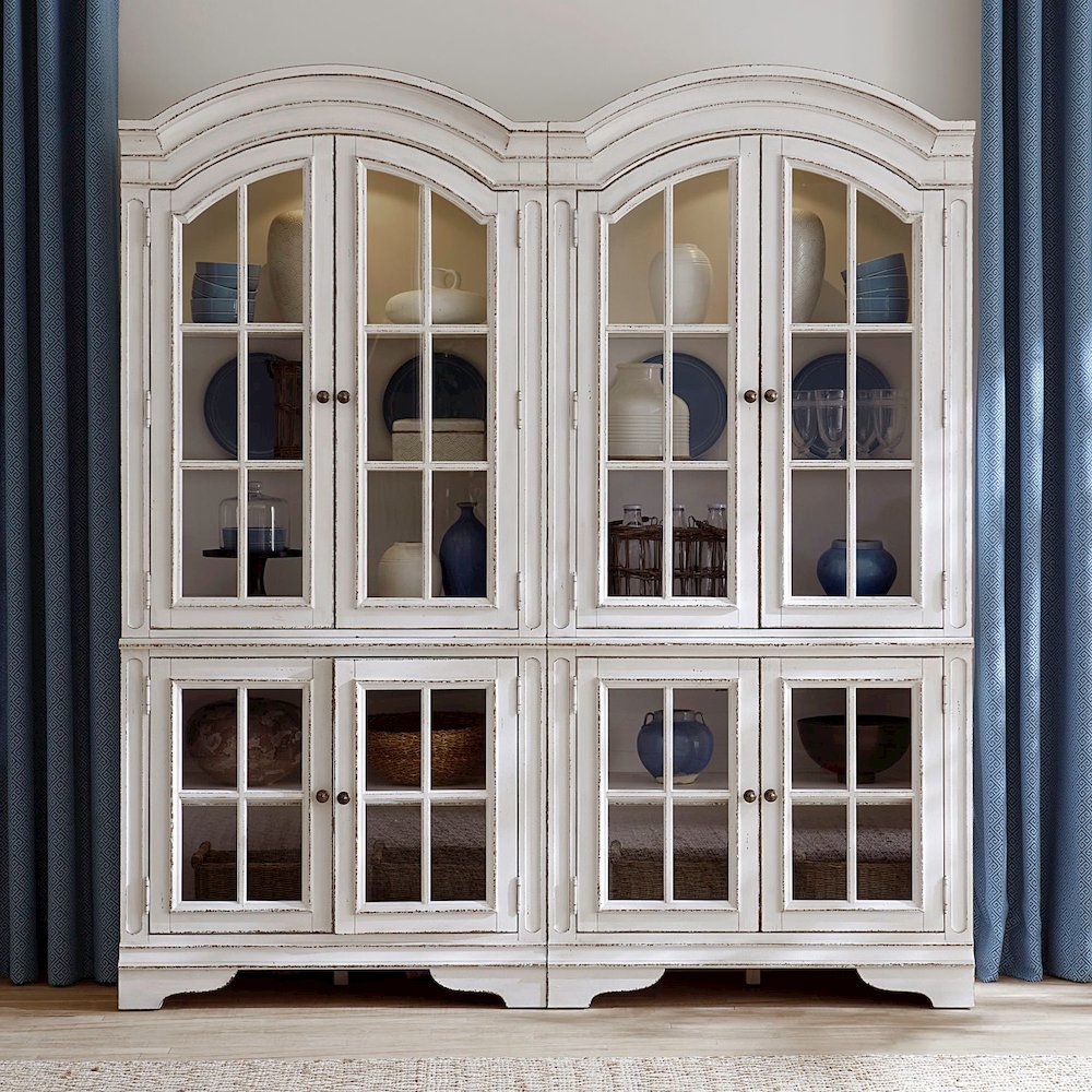 Magnolia Manor 2 Piece Bunching Glass Cabinet Set - LED Touch Light, Storage