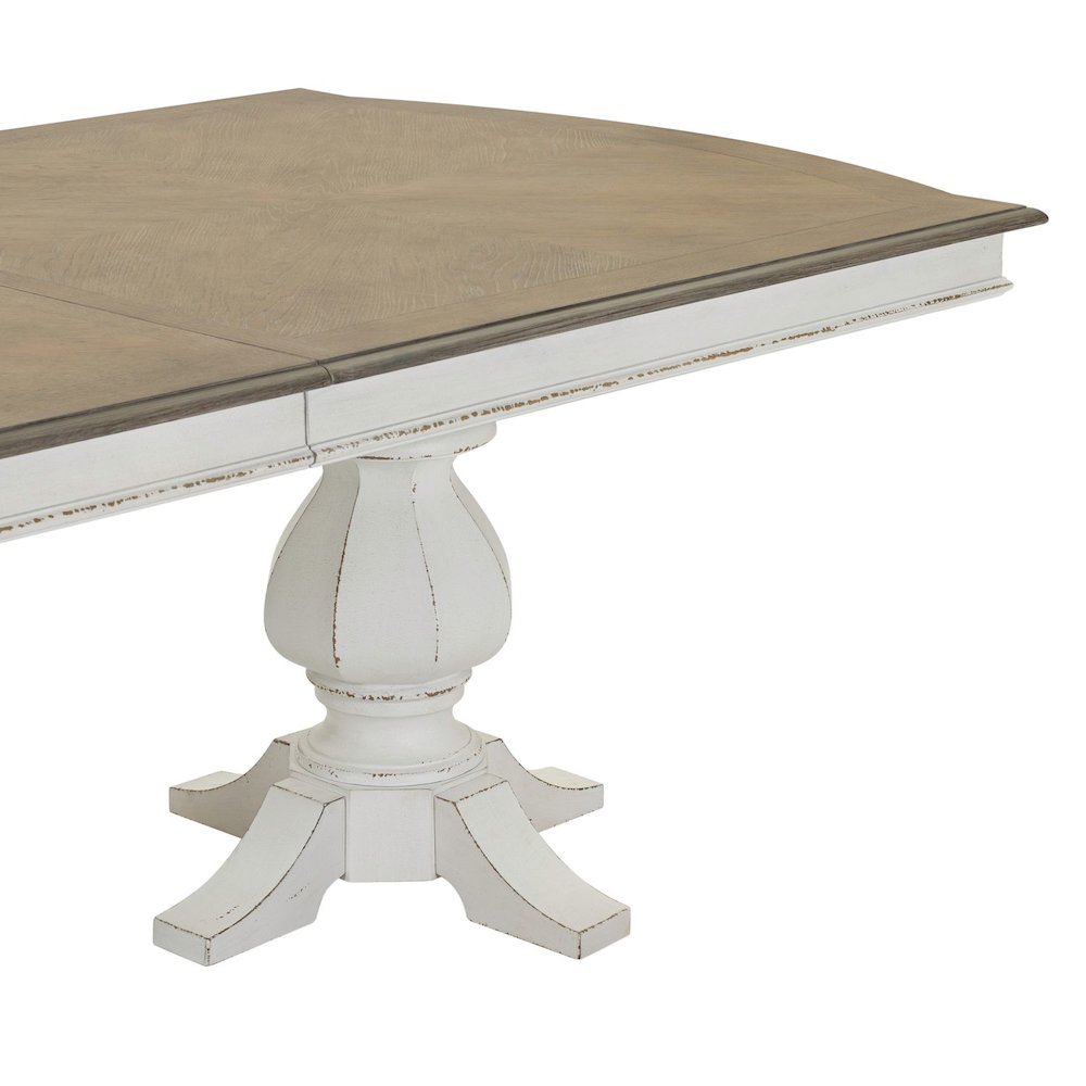 Magnolia Manor Large Double Pedestal Table with Two 20" Leaves - Antique White