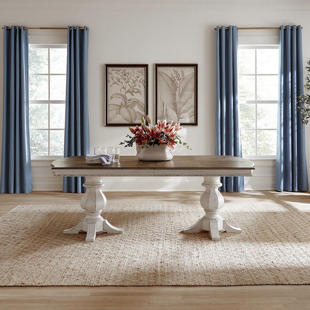 Magnolia Manor Large Double Pedestal Table with Two 20" Leaves - Antique White