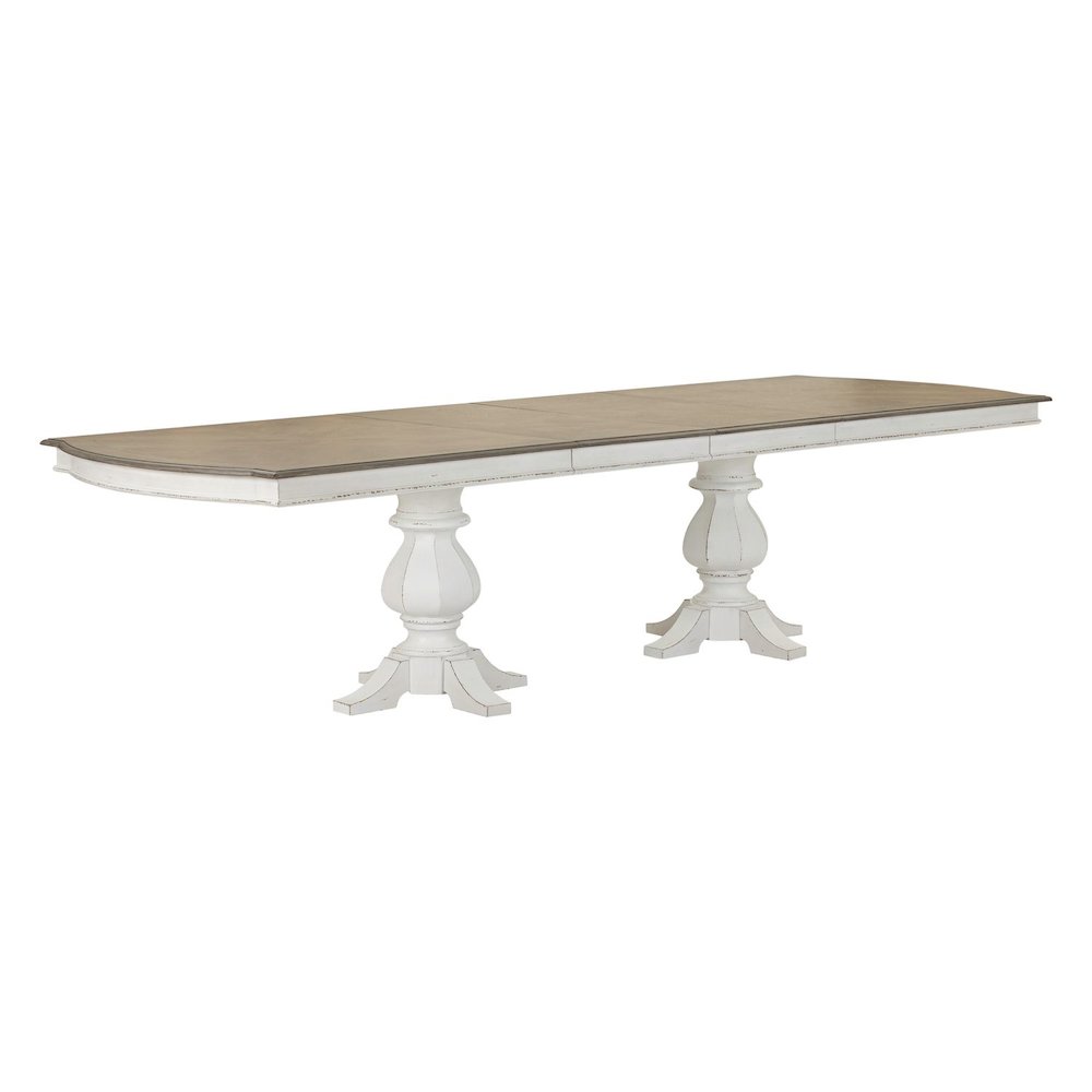 Magnolia Manor Large Double Pedestal Table with Two 20" Leaves - Antique White