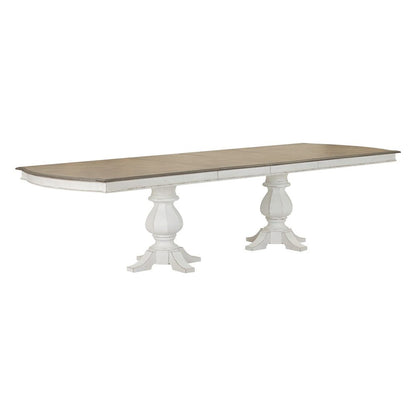 Magnolia Manor Large Double Pedestal Table with Two 20" Leaves - Antique White