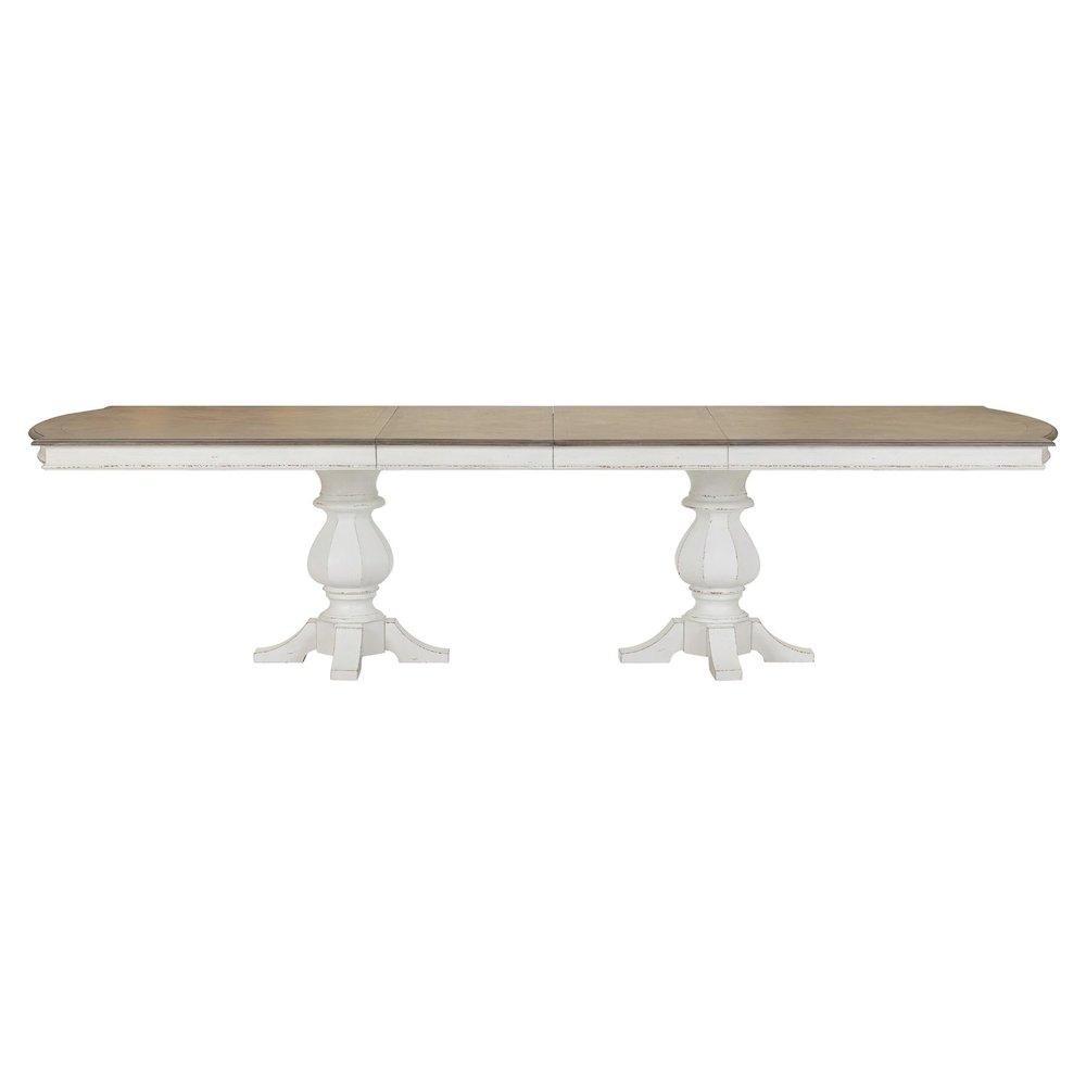 Magnolia Manor Large Double Pedestal Table with Two 20" Leaves - Antique White