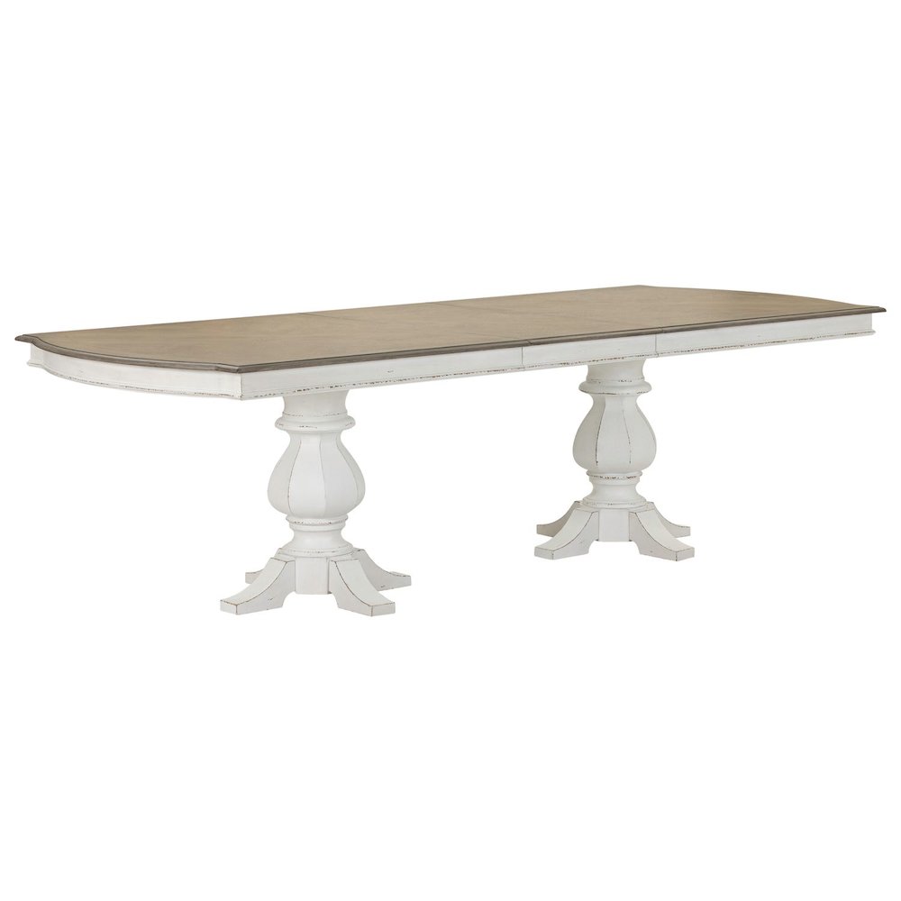 Magnolia Manor Large Double Pedestal Table with Two 20" Leaves - Antique White