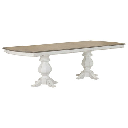 Magnolia Manor Large Double Pedestal Table with Two 20" Leaves - Antique White