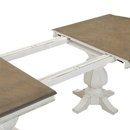 Magnolia Manor Large Double Pedestal Table with Two 20" Leaves - Antique White