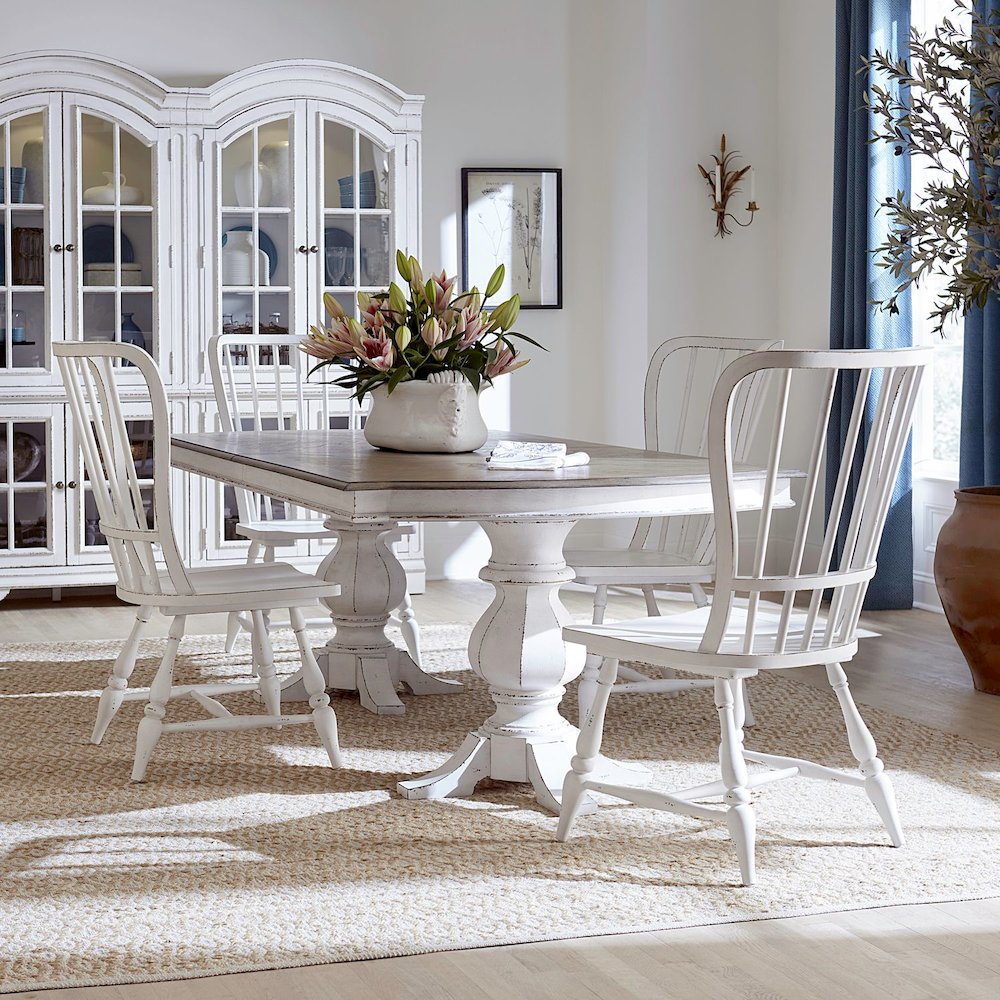 Magnolia Manor 5 Piece Double Pedestal Table Set - 4 Windsor Back Side Chairs