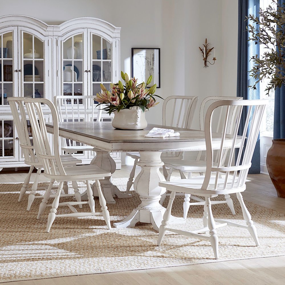 Magnolia Manor 7 Piece Double Pedestal Table Set - 6 Windsor Back Side Chairs