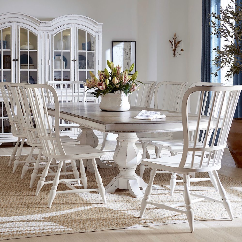 Magnolia Manor 9 Piece Double Pedestal Table Set - 8 Windsor Back Side Chairs