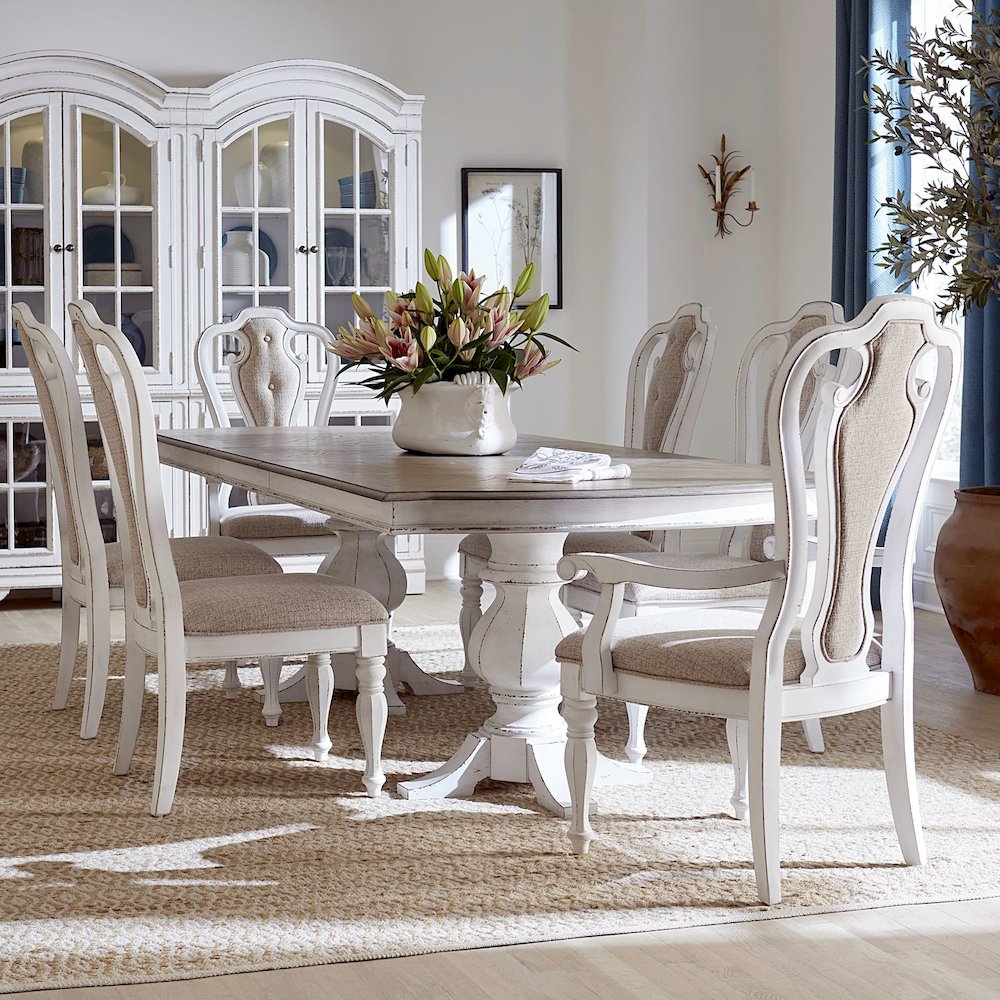 Magnolia Manor Alt 7 Piece Double Pedestal Table Set - 2 Upholstered Arm