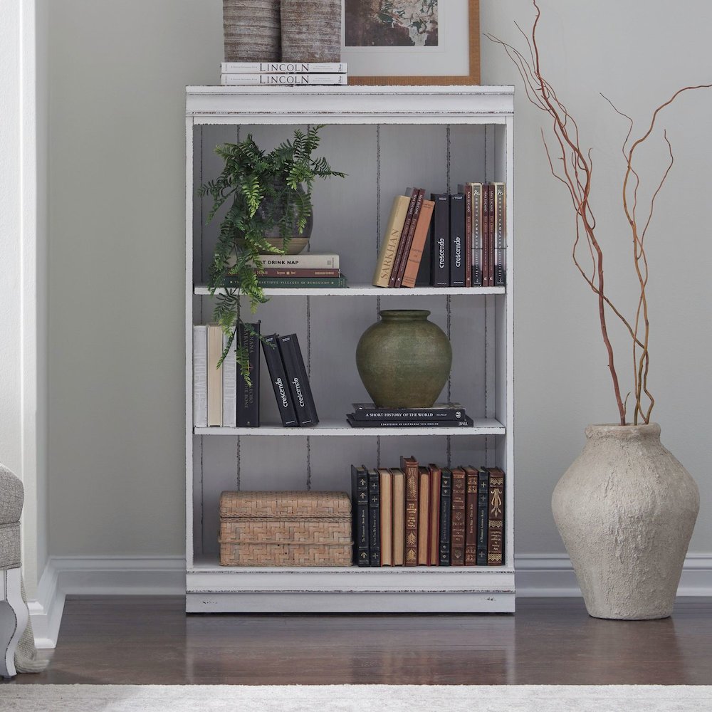 Magnolia Manor 48 Inch Bookcase Office Storage  - Antique White & Weathered Bark