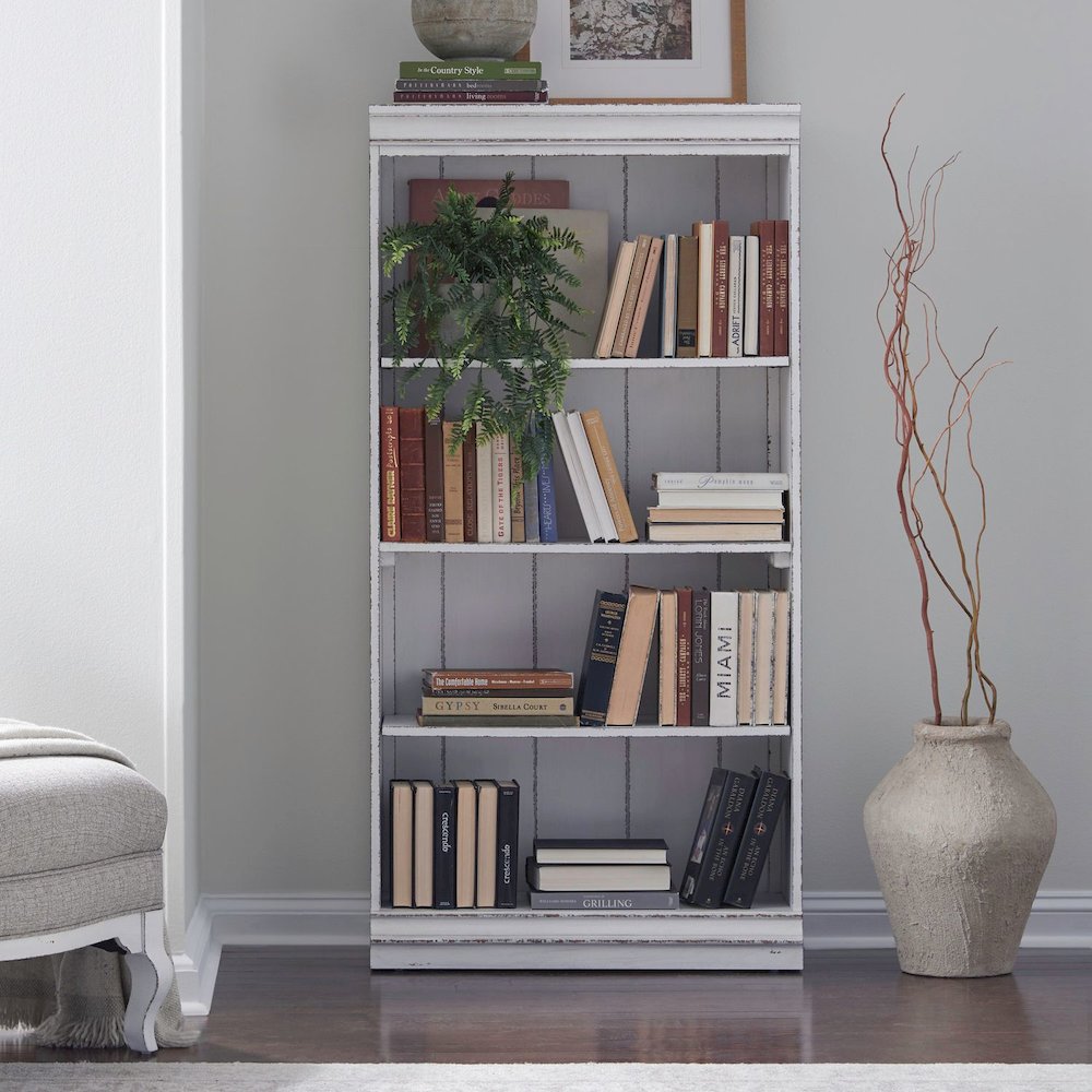 Magnolia Manor 60 Inch Bookcase Office Storage  - Antique White & Weathered Bark
