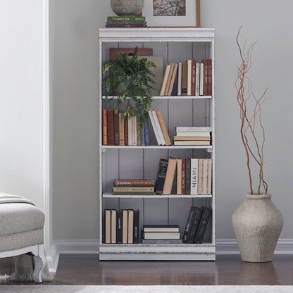 Magnolia Manor 60 Inch Bookcase Office Storage  - Antique White & Weathered Bark