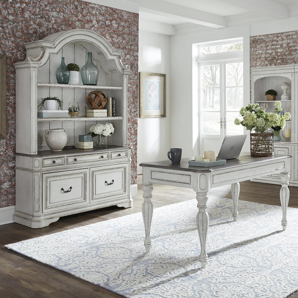 Magnolia Manor 3 Piece Desk & Hutch Set in Antique White