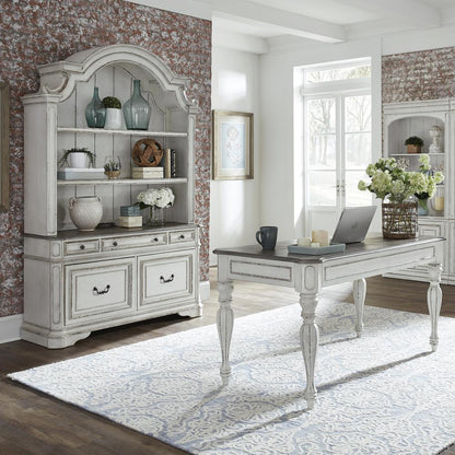 Magnolia Manor 3 Piece Desk & Hutch Set in Antique White