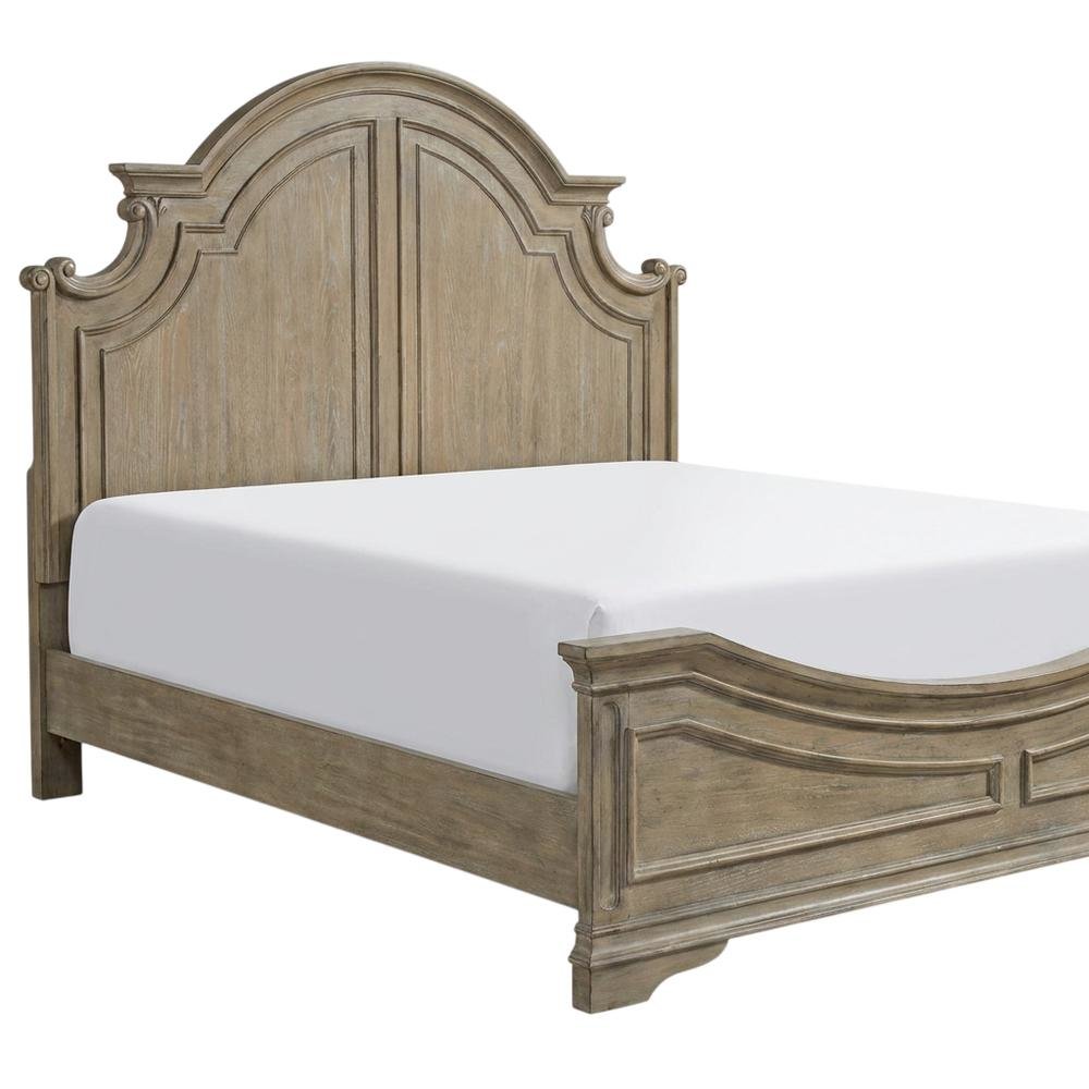 Oak Veneer King Panel Bed Frame with Headboard and Footboard Rails