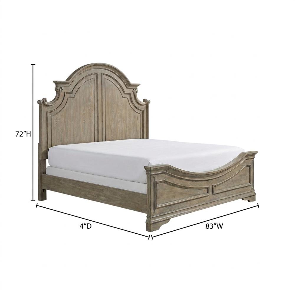 Oak Veneer King Panel Bed Frame with Headboard and Footboard Rails