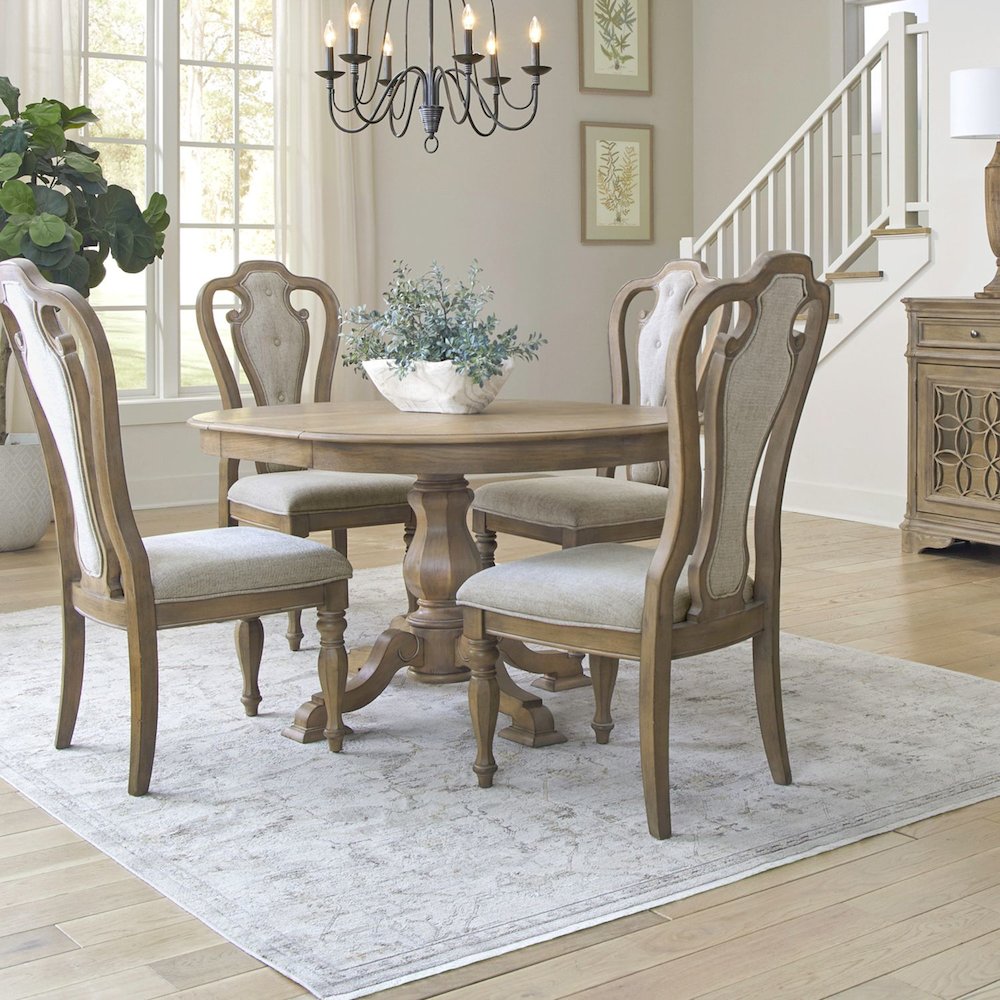 Magnolia Manor 5 Piece Pedestal Table Set - Weathered Bisque in Weathered Bisque