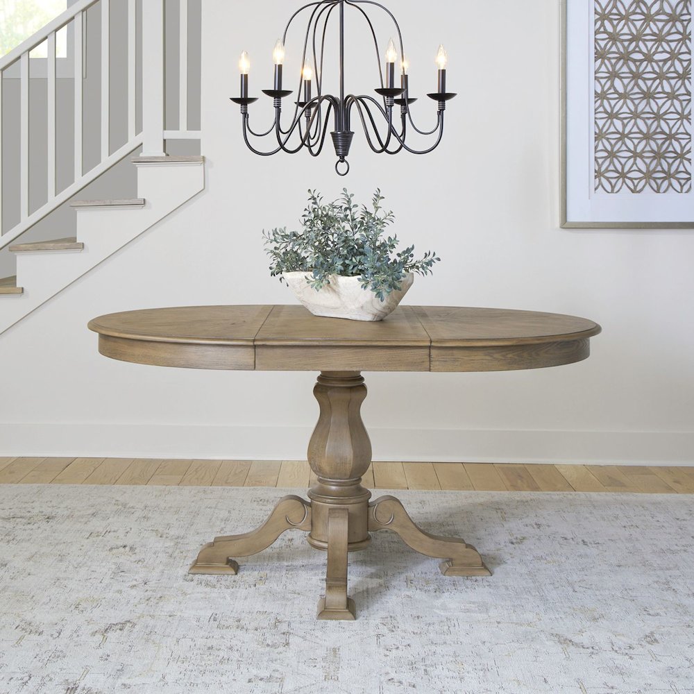 Magnolia Manor Pedestal Table Set in Weathered Bisque