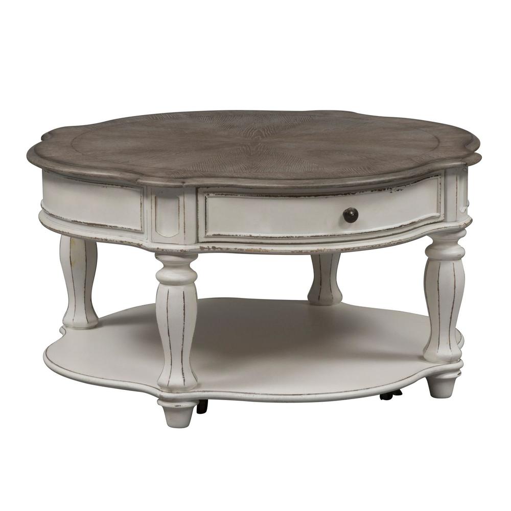 Magnolia Manor Round Cocktail Table in Antique White