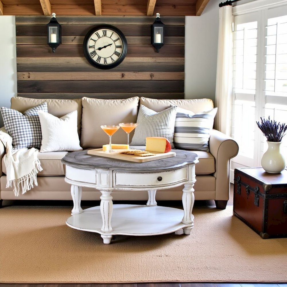 Antique Oval Coffee Table with Drawer And Bottom Shelf in White Finish