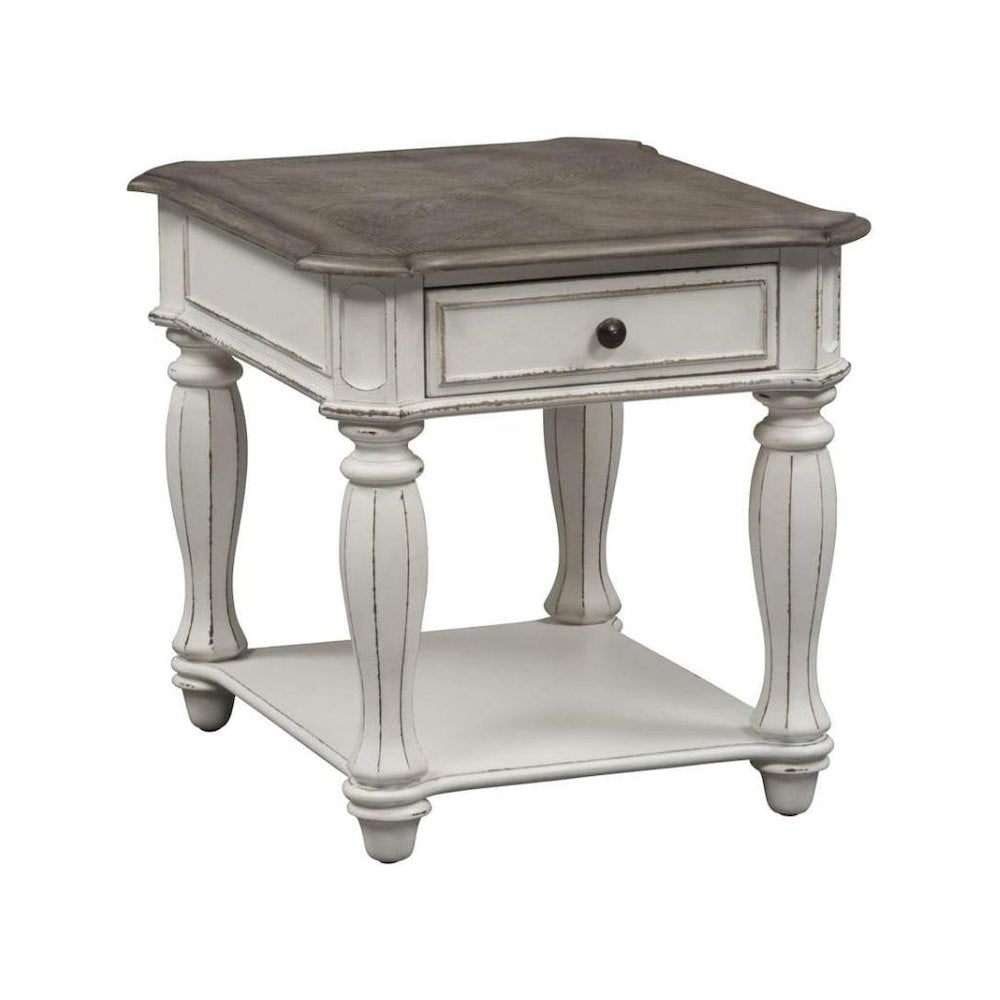 White Wooden End Table With Drawer and Shelf, Bedside Table for Bedroom