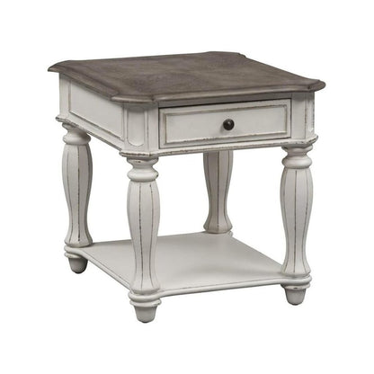 White Wooden End Table With Drawer and Shelf, Bedside Table for Bedroom