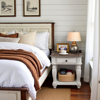 White Wooden End Table With Drawer and Shelf, Bedside Table for Bedroom