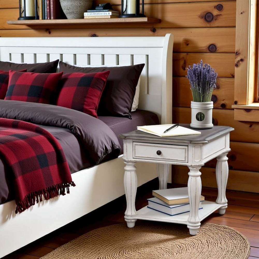 White Wooden End Table With Drawer and Shelf, Bedside Table for Bedroom