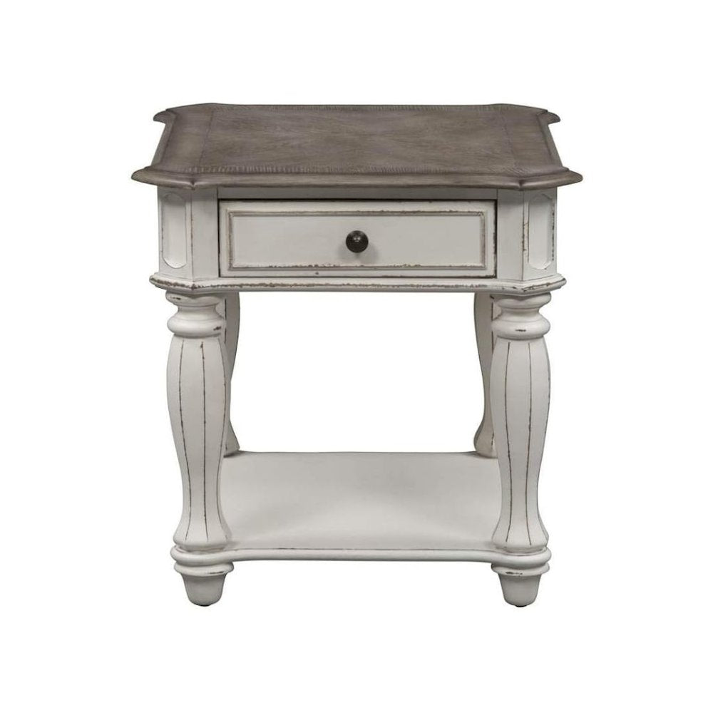 White Wooden End Table With Drawer and Shelf, Bedside Table for Bedroom