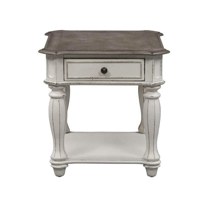 White Wooden End Table With Drawer and Shelf, Bedside Table for Bedroom