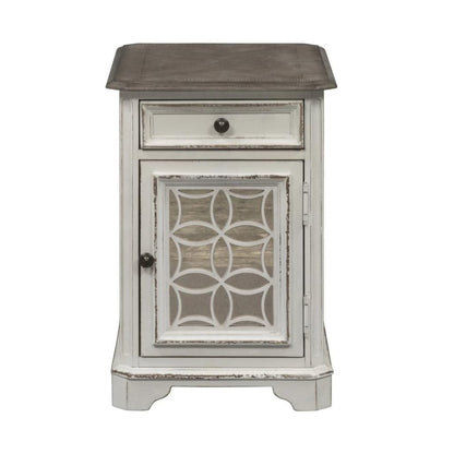 White End Table With Drawer and Cabinet, Accent Table With Storage