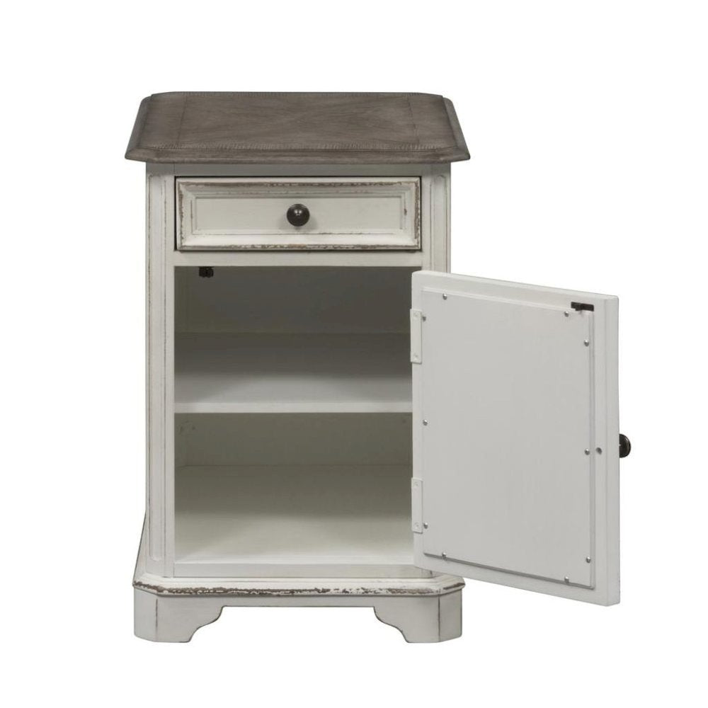 White End Table With Drawer and Cabinet, Accent Table With Storage