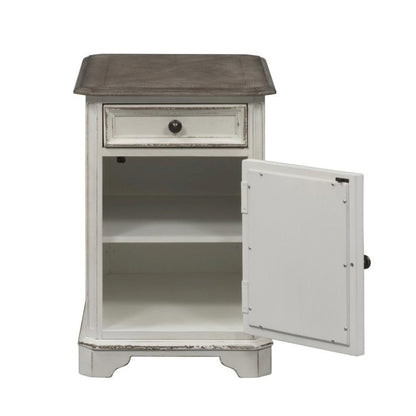 White End Table With Drawer and Cabinet, Accent Table With Storage
