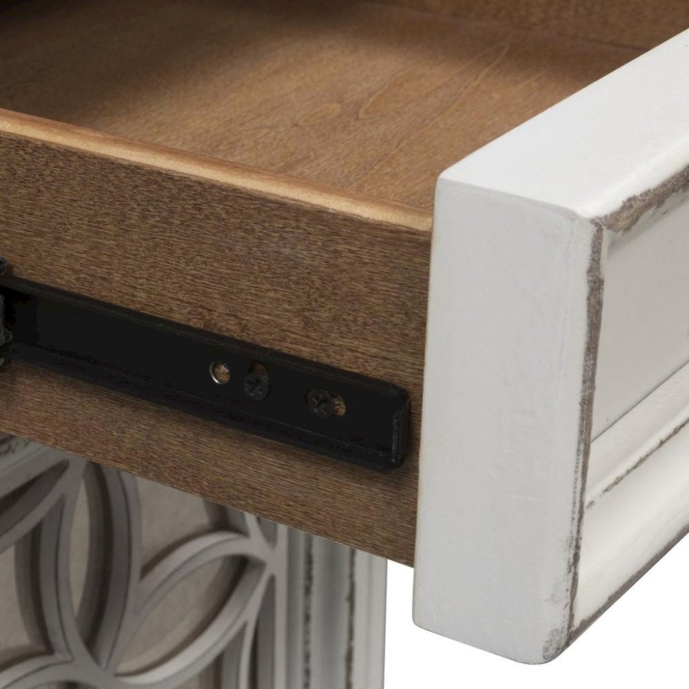 White End Table With Drawer and Cabinet, Accent Table With Storage
