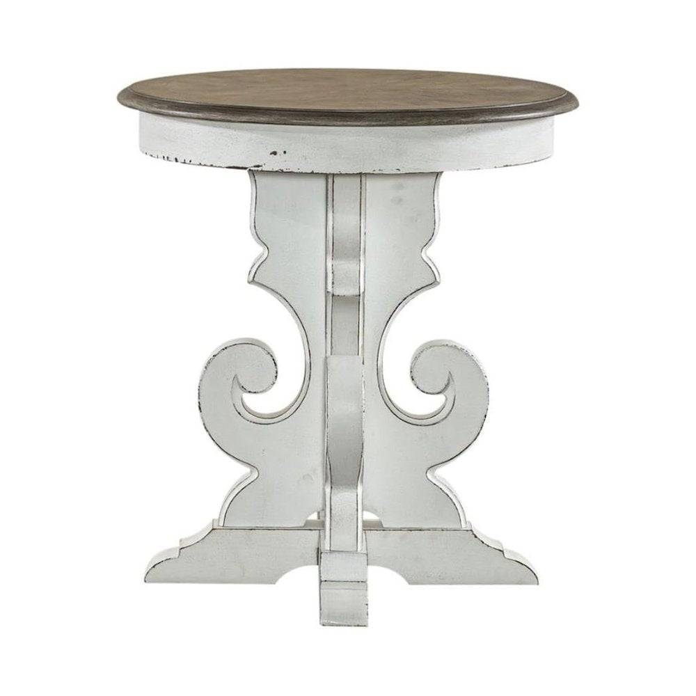 Antique White Round Side Table Accent Piece for Rustic Living Rooms