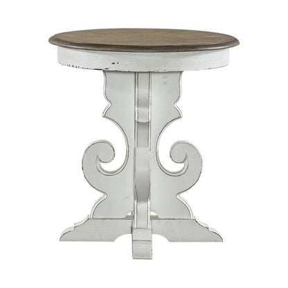 Antique White Round Side Table Accent Piece for Rustic Living Rooms