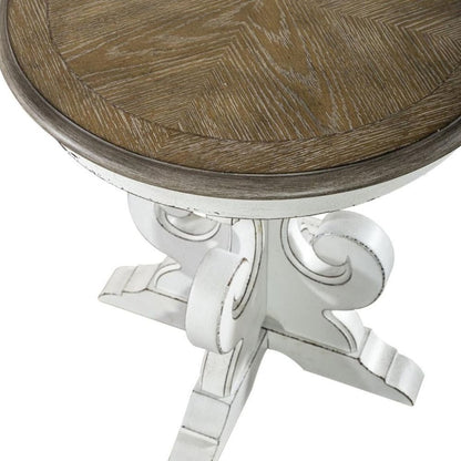 Antique White Round Side Table Accent Piece for Rustic Living Rooms