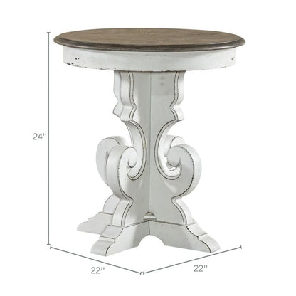 Antique White Round Side Table Accent Piece for Rustic Living Rooms