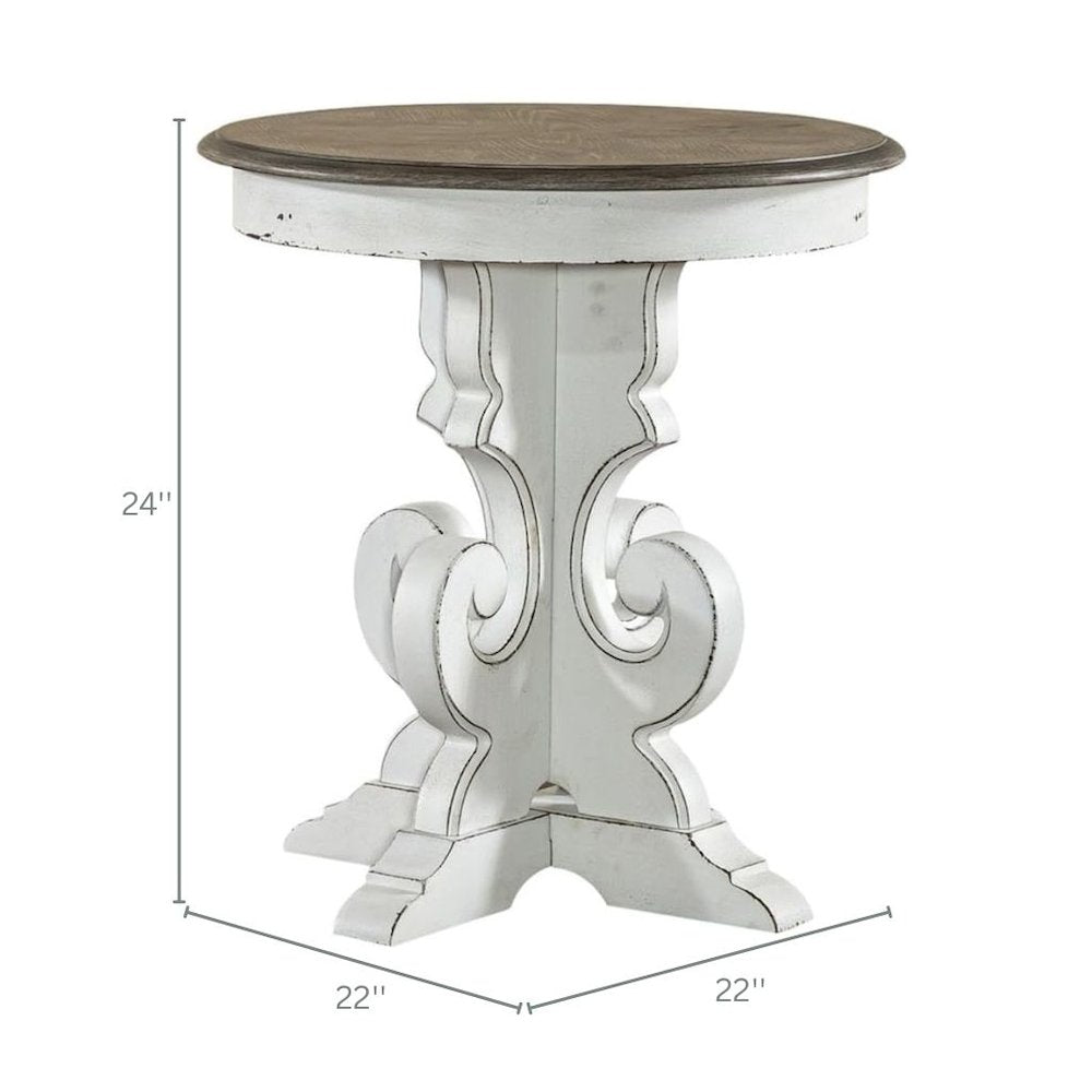 Antique White Round Side Table Accent Piece for Rustic Living Rooms