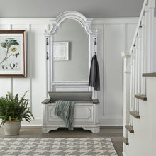 2 Pc Hall Tree Set with Arched Mirror & Lift Top Bench, White & Weathered Bark