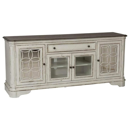 Antique White TV Console with Drawer and 4 Cabinets for Rustic Decor Use