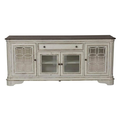 Antique White TV Console with Drawer and 4 Cabinets for Rustic Decor Use