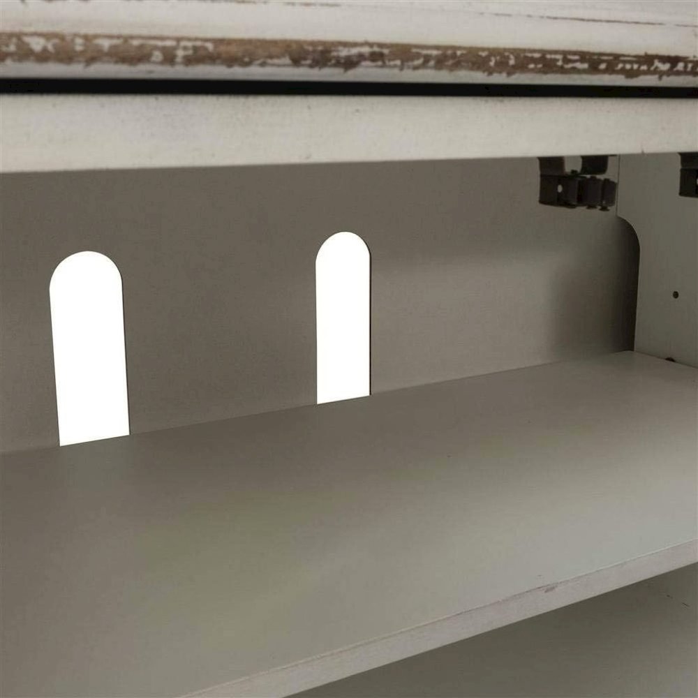 Antique White TV Console with Drawer and 4 Cabinets for Rustic Decor Use