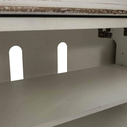 Antique White TV Console with Drawer and 4 Cabinets for Rustic Decor Use
