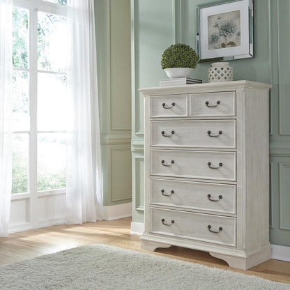 Bayside 5 Drawer Chest in Antique White w/ Heavy Wirebrush