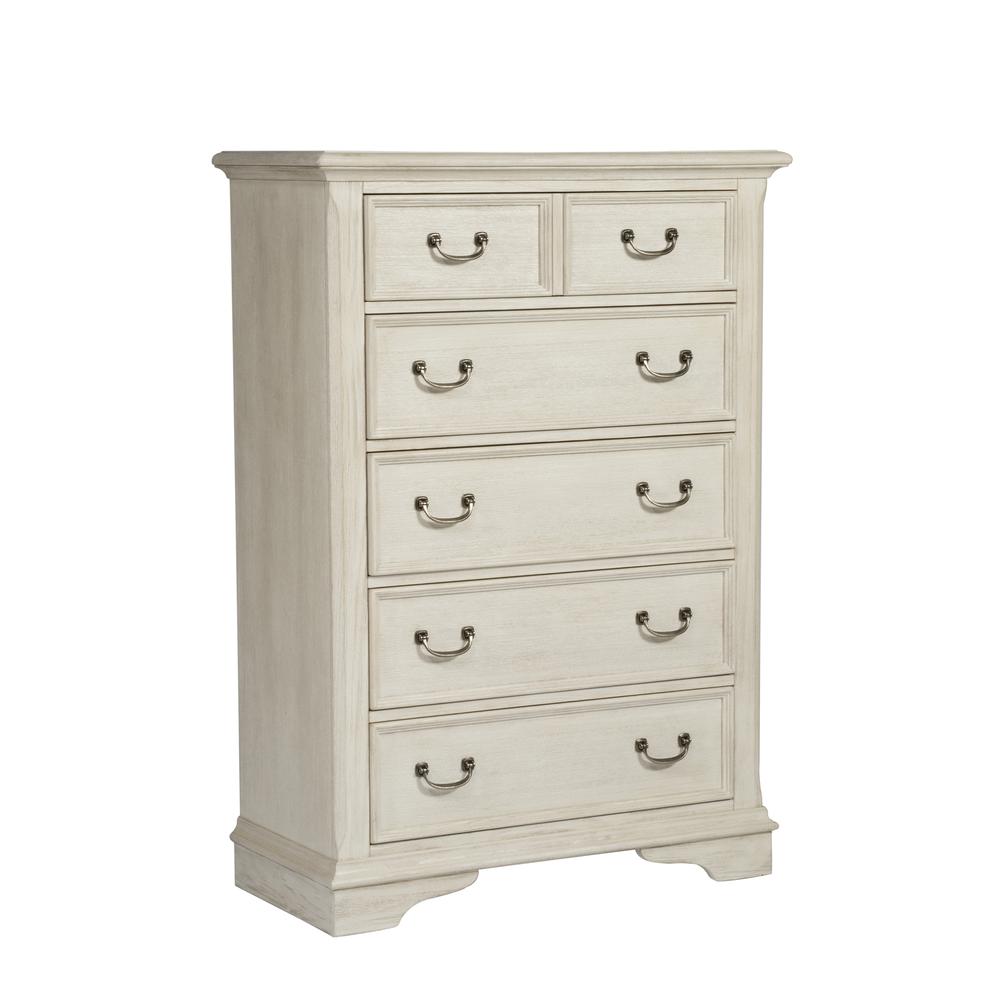 Bayside 5 Drawer Chest in Antique White w/ Heavy Wirebrush