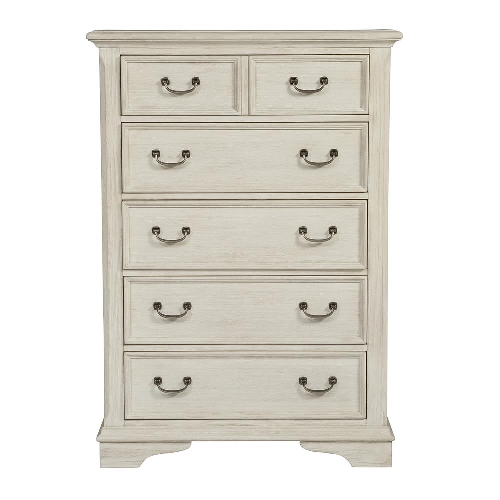 Bayside 5 Drawer Chest in Antique White w/ Heavy Wirebrush