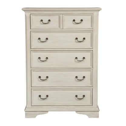 Bayside 5 Drawer Chest in Antique White w/ Heavy Wirebrush
