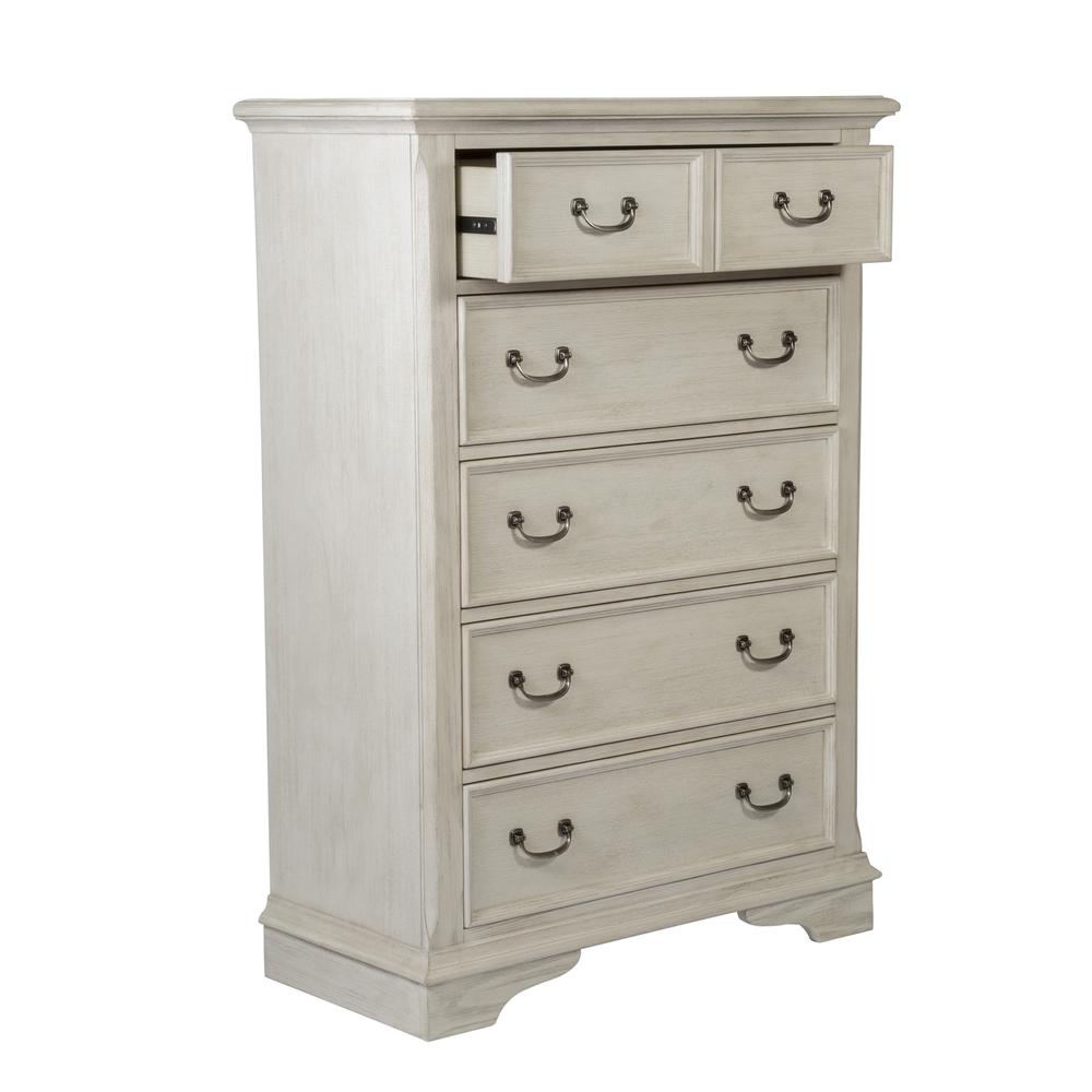 Bayside 5 Drawer Chest in Antique White w/ Heavy Wirebrush